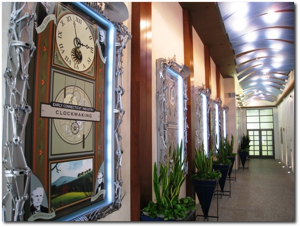 Art decorating the lobby walls at The Lexicon in West Hartford